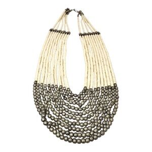 Vintage Multistrand Cream-Colored & Hematite Beaded Necklace